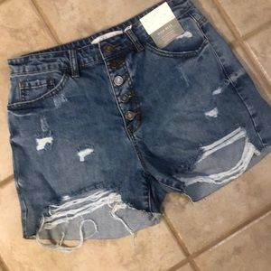 High rise button fly shorts